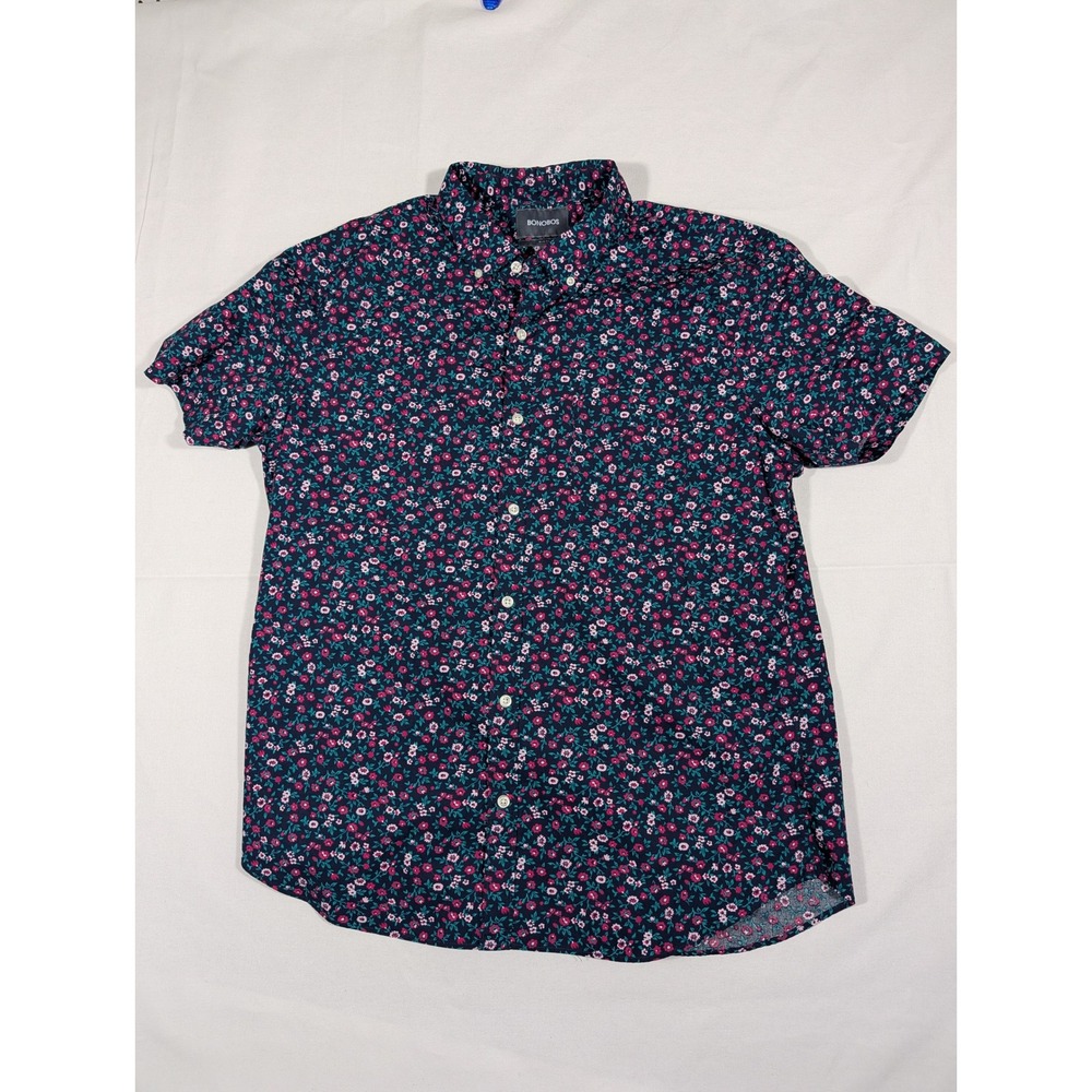 BONOBOS Mens Slim Fit Short Sleeve Button Down Shirt Floral Print Size XL